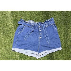 VTG 90s WAX LA Jean Women Ruffled High Waisted Jean Shorts sz XL Paper Bag Belt